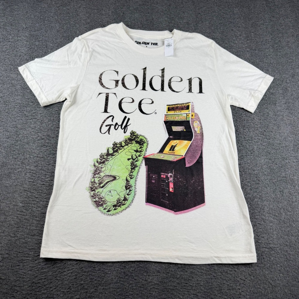 Golden Tee Golf T-Shirt Men's Small Cream Arcade‎ Game Graphic Tee 843435-00-1